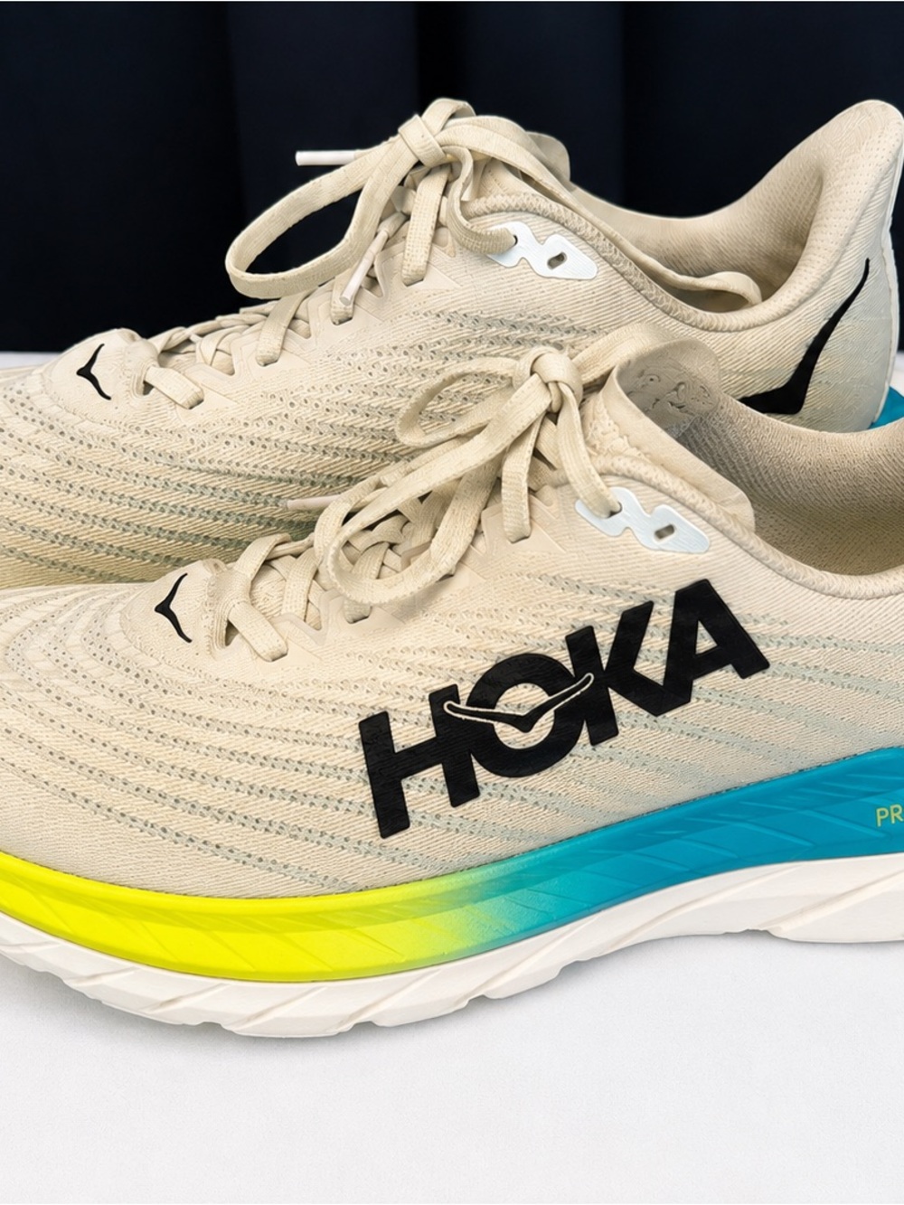 HOKA Mach 5 Running Shoes Women’s Size 8.5 White Blue Lime PROFLY+